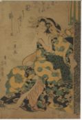 EISEN KIKUGAWA (1787-1867); EDO BEAUTIES, circa 1815-1842, three original Japanese woodblock prints,