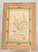 A LATE SAFAVID / EARLY QAJAR MINIATURE PAINTING depicting a scene with multiple figures in an