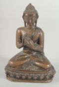 A BRONZE FIGURE OF A SEATED BUDDHA, 14cm high.
