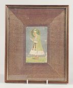 AN 18TH/19TH CENTURY MUGHAL INDIAN MINIATURE PAINTING of Aurangzeb, with textile border, framed