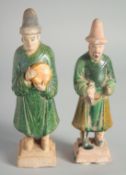 TWO CHINESE SANCAI GLAZED POTTERY FIGURES, 21cm and 20cm high, (2).