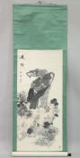 A LARGE CHINESE SCROLL PAINTING OF AN EAGLE, with calligraphy and two red seal marks, image 133cm