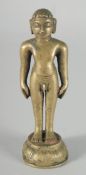 A FINE 18TH-19TH CENTURY INDIAN BRASS JAIN FIGURE, 16cm high.