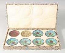 A SET OF CLOISONNE EIGHT-STAGE PROCESS DISHES, each example showing the individual stage of