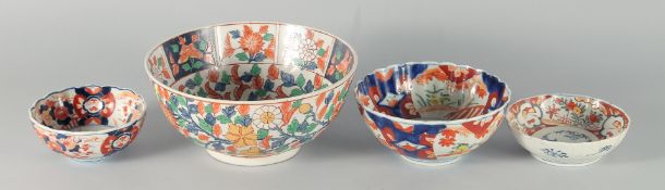 FOUR JAPANESE IMARI PORCELAIN BOWLS, largest 25cm diameter, (4).