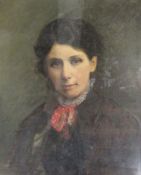 Oil on canvas portrait of Lucie Burton signed Flossie 1882 (possible Florence Hardy) 49cm x 59cm (
