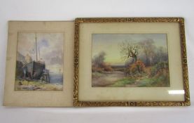 Part of St. Marys (Isle of Man) by Rev. J.W Williams watercolour and woodland watercolour by M.P