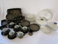 Denby Arabesque part dinner set and Royal Doulton part dinner set with serving bowls and lids (plate