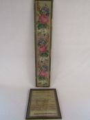 Framed sampler by Eliza Burton 1858 & framed woolwork panel