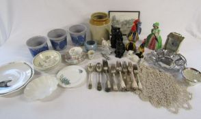 Mixed collection of items to include cutlery, ornaments, silver plate flower dish etc