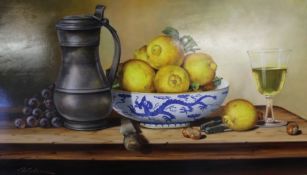 Oil on board depicting still life 