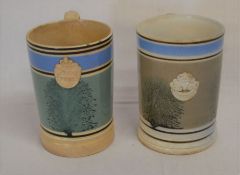 2 Mocha ware tankards with royal coats of arms impressed with 'Pint' & 'Imperial'