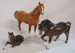 3 Beswick horses including one foal, 1 horse missing an ear