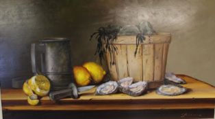 Oil on board depicting still life 