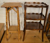 Small bamboo cane table & a Regency style whatnot