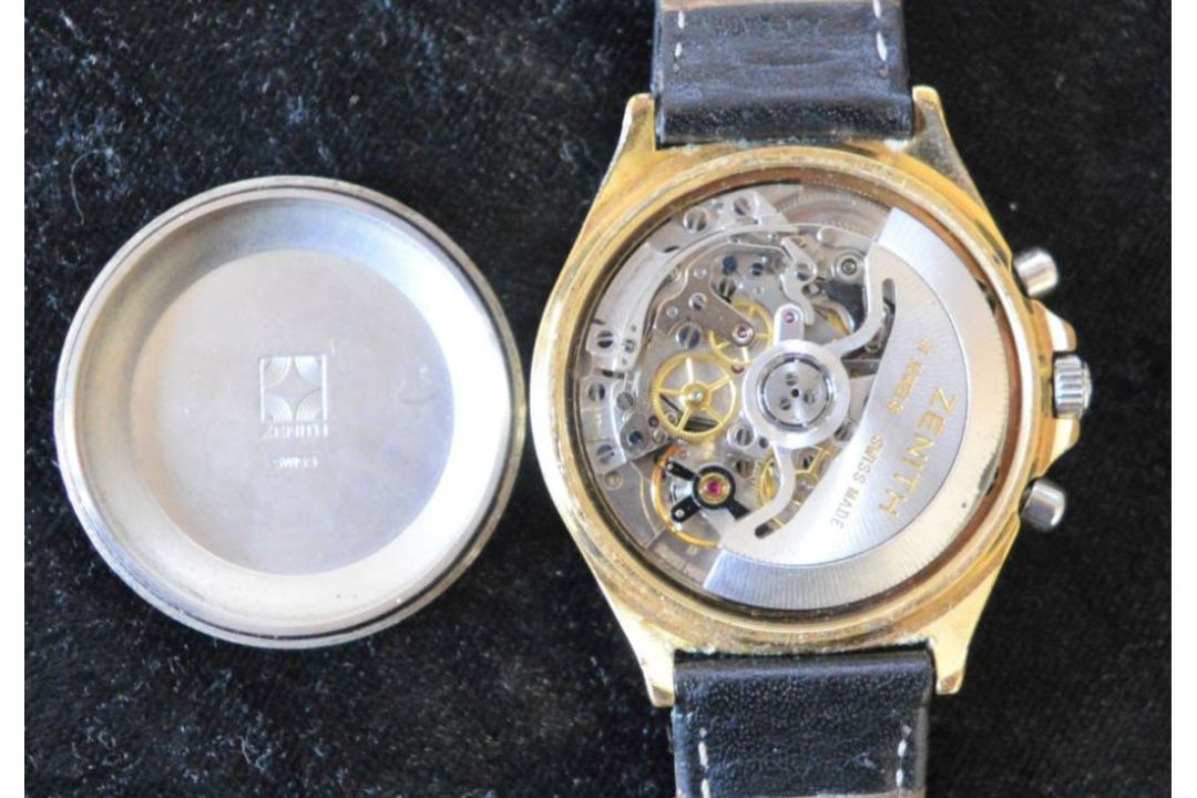 Zenith Tachymetre chronograph automatic gents gold plated & steel wristwatch with leather strap. - Image 4 of 4