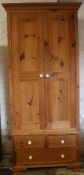 Single pine wardrobe with double / single drawers
