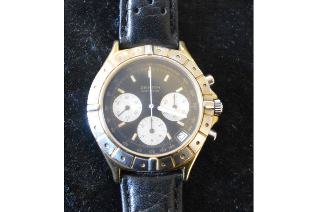 Zenith Tachymetre chronograph automatic gents gold plated & steel wristwatch with leather strap. - Image 1 of 4