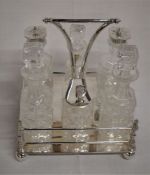 Silver plate & cut glass condiment set