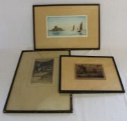 3 framed etchings:- 