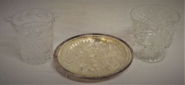 Crystal glass ice pale, crystal vase on stem engraved with Halifax Piece Hall, glass serving platter