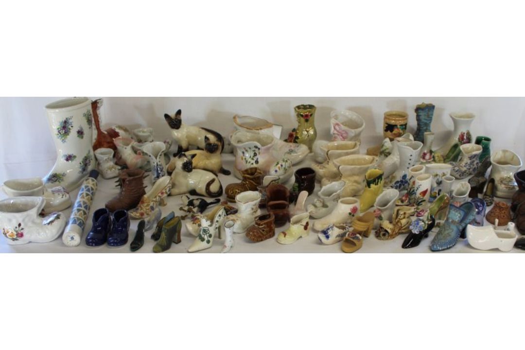 Collection of ceramic boots & 3 Beswick Siamese cats (some damage) - Image 1 of 12