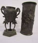 Japanese bronze incense burner with elephant detail approx. 20cm high and a Japanese bronze brush