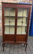 Edwardian display cabinet on cabriole legs approx. Ht 170cm x D 34cm x W 79cm