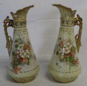 Pair of early 20th century Alexandra Porcelain Works blushware type vases with gilded decoration