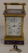 Large brass & enamel carriage clock (Ht with handle 20cm)