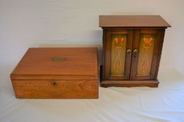 Smoker's compendium cabinet with Art Nouveau panels Ht 38cm & a Victorian wooden 2 handle box