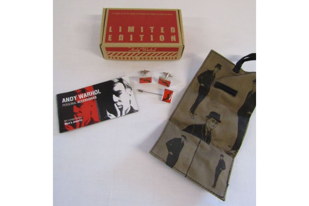 Collection of Andy Warhol personal accessories to include 3 sets of cufflinks and tiepins and a - Image 2 of 5