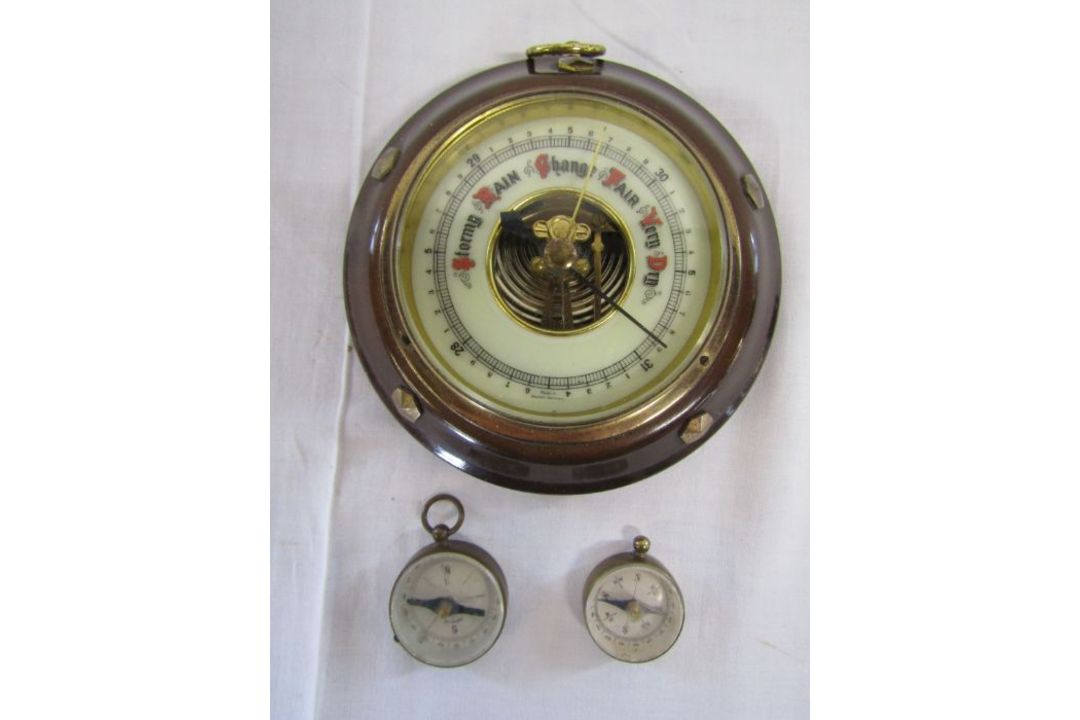 Military Calcutta map and compass with 2 smaller compasses includes one German and a barometer - Image 6 of 6