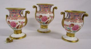 19th Century set of Spode 868 vase with garniture with Imari style design - 2 showing damage/