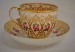 Late 18th century Crown Derby cup & saucer with gilding & rose decoration possibly by William