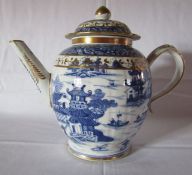 Chinese hard paste 19th century blue and white teapot with gilding approx. Ht. 19.5cm