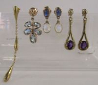 Selection of earrings - 2 pairs, one 9ct gold pair and amethyst and one 9ct gold pair with moonstone