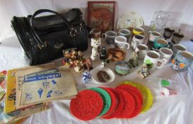 A mixed selection of items to include elephant mugs, Rotadraw and spirograph discs, Aynsley plate