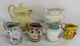 Large 19th century Don pottery creamware floral moulded lidded jug 26.5cm high (cracked), large 19th