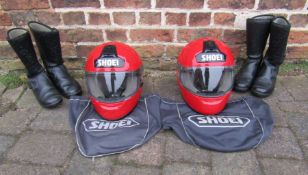 2 x Shoei XR-800 motorbike helmets both size 57cm and 2 pairs of Prexport motorbike boots sizes 40 &