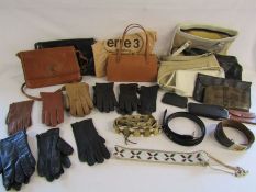 Collection of ladies bags, gloves and belts to include a beaded belt