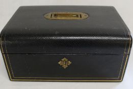 Victorian tooled leather bound jewellery box with 2 internal trays & original key - approx. 25.5cm x