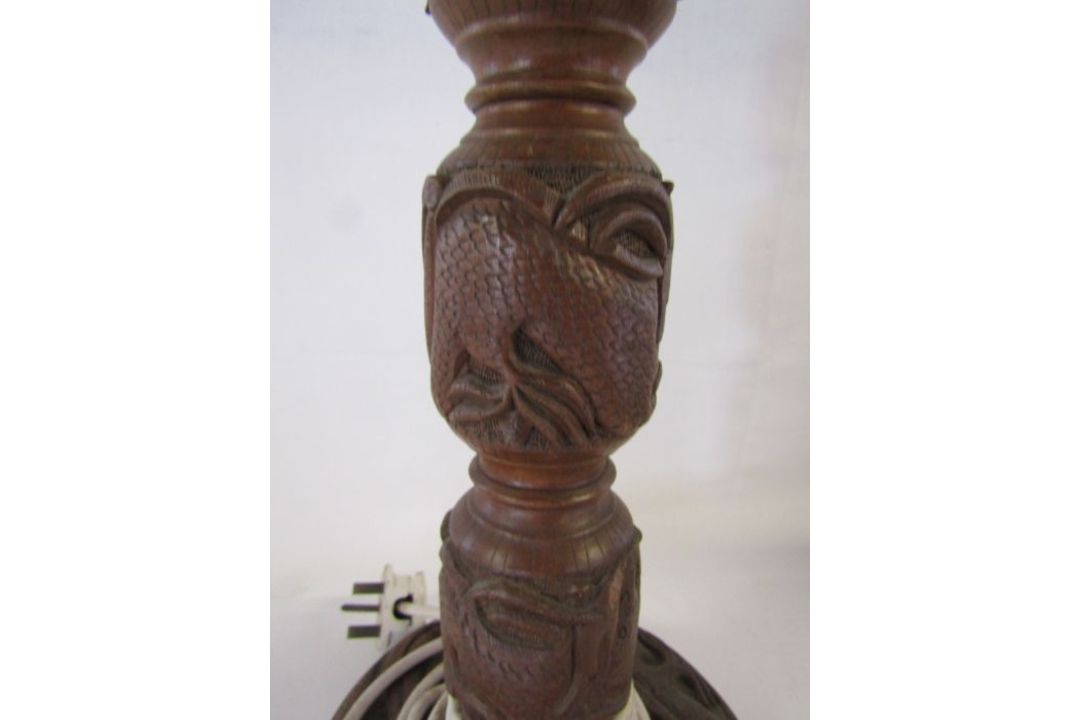 5 arm ornate metal electric hanging chandelier, manual Singer sewing machine and a wooden Oriental - Image 6 of 8
