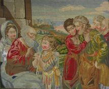 Embroidery and bead work panel depicting religious scene approx. 81cm x 66cm