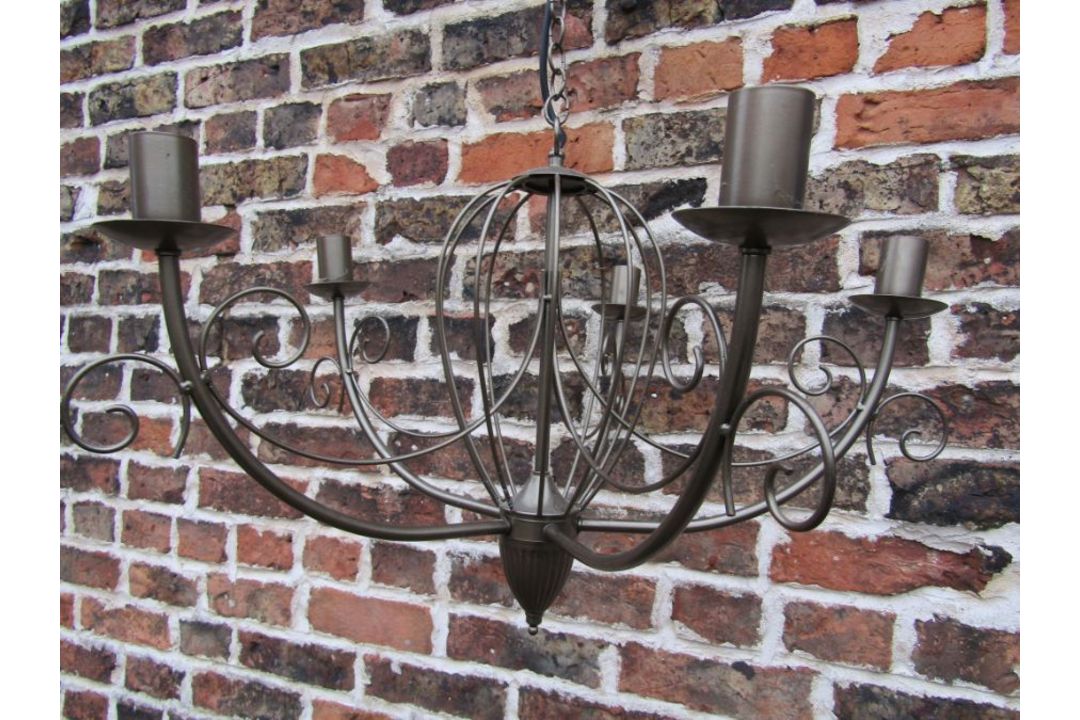 5 arm ornate metal electric hanging chandelier, manual Singer sewing machine and a wooden Oriental - Image 8 of 8