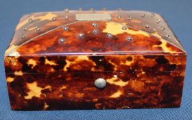Tortoiseshell trinket box with stud work decoration 92mm w, 57mm d, 40mm h