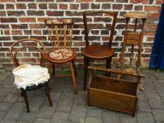 Collection of wooden furniture to include bent wood chairs and Blum magazine rack
