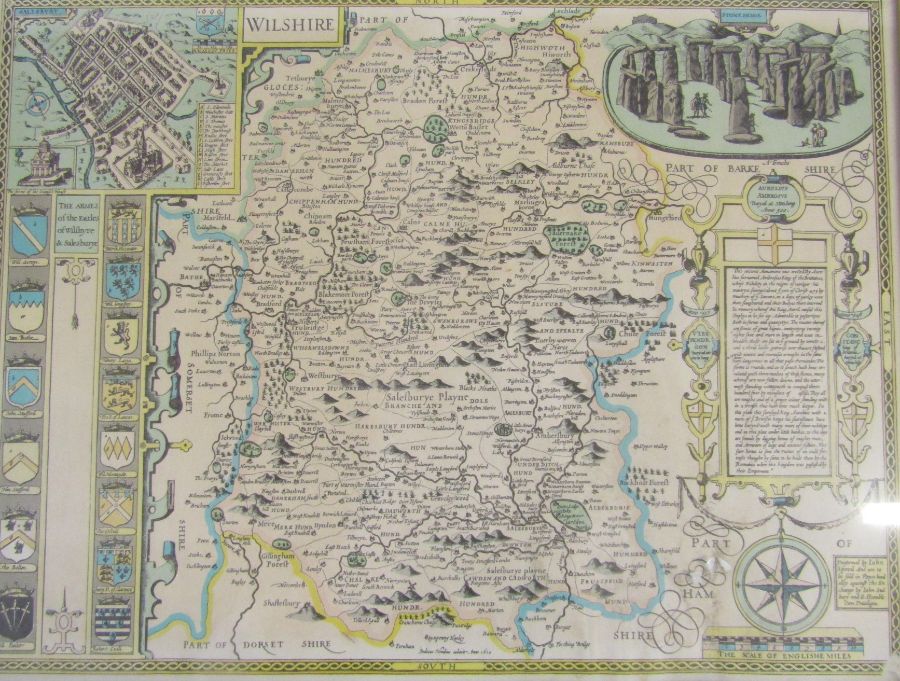 Framed Wiltshire map and The New York Collection print of 'Lunch on a Skyscraper' approx. 47.5cm x - Image 2 of 3