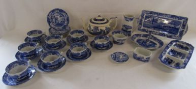 Spode Italian and Blue Tower tea set to include sandwich plate, dip plate etc