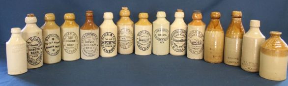 13 Lincolnshire beer / ginger beer bottles including Hildred & Boulton Alford, Lee & Green Bourne, E